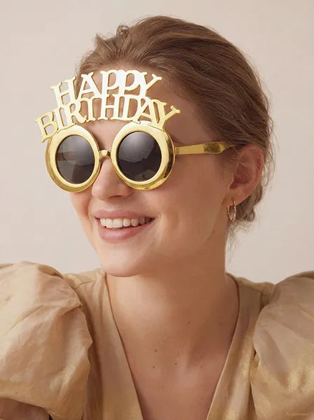 Brille Happy Birthday, 16.5x11.5 cm, Kaltgold