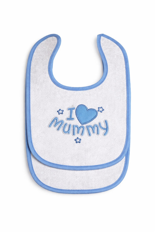 Baby Jungen Frottee Lätzchen 2-er Packs- I Love Mummy/ Daddy