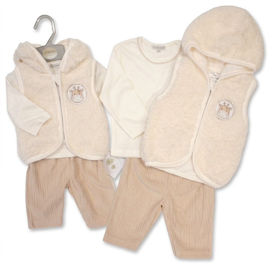 Baby-Dreiteiler mit Kapuzenweste – Giraffe