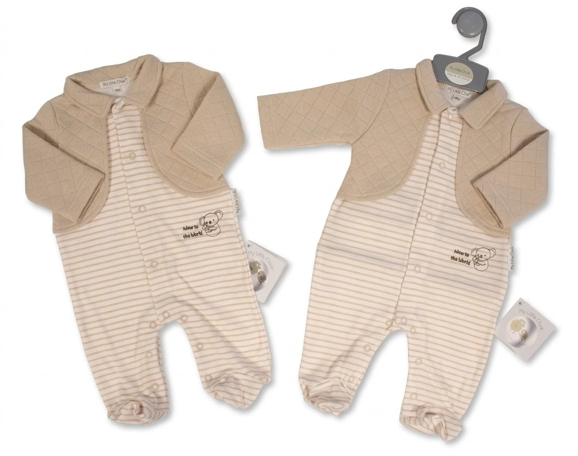 Baby-Strampler für Jungen in Taupe – Neu auf der Welt