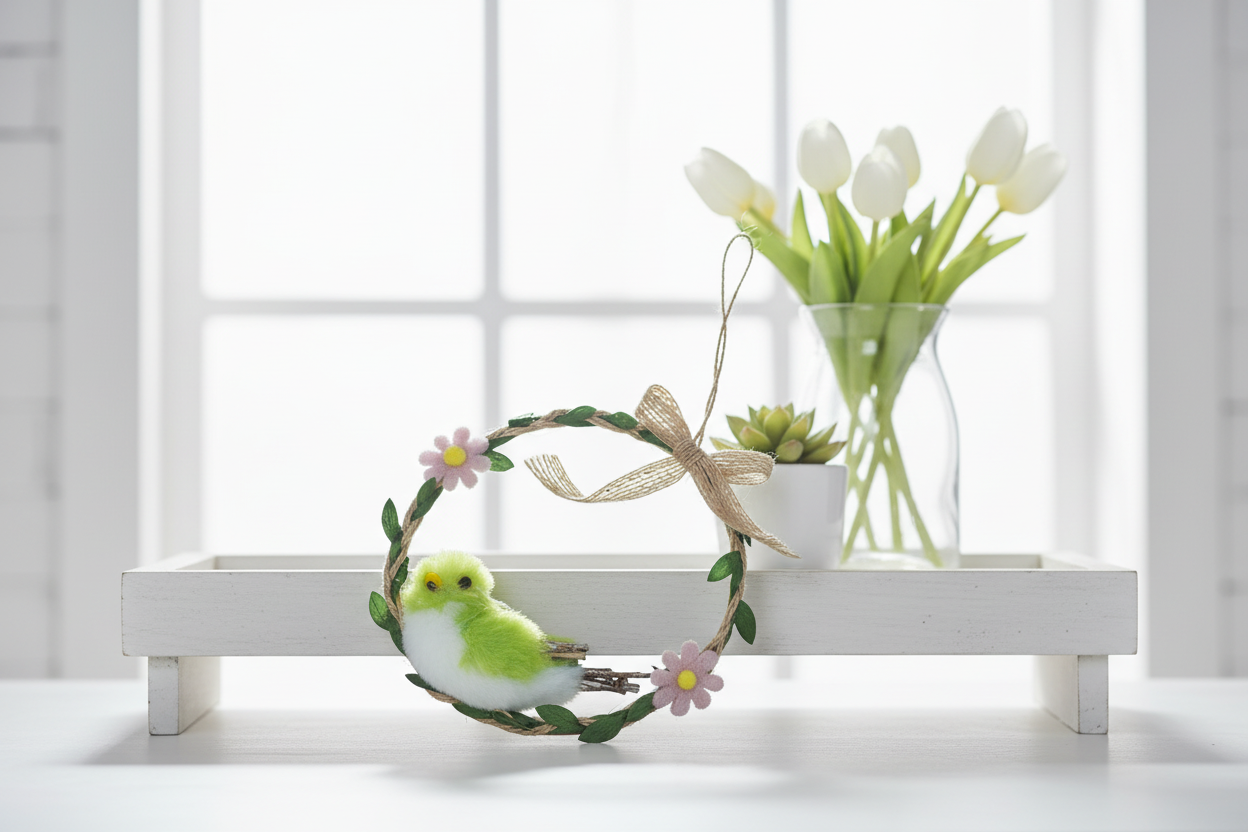 Künstliche Girlande mit Vogel und Blumen zum Aufhängen