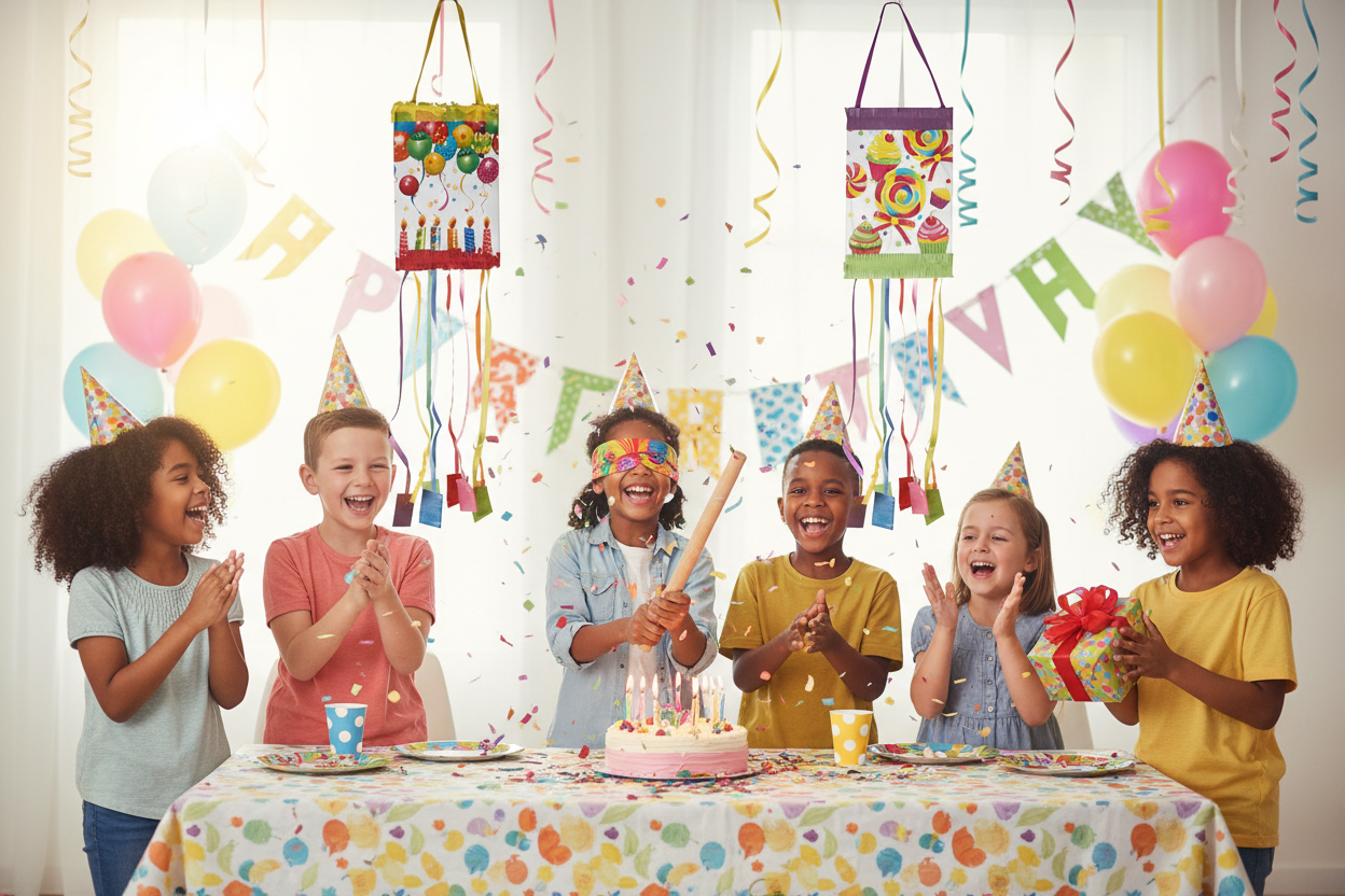 Foldable Piñata Happy Birthday – 33 x 20 x 20 cm, 8 Ribbons