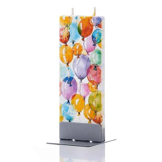 Flache handgemachte Kerze - bunte Geburtstagsballons