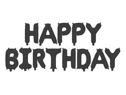 Folienballon Happy Birthday, 340x35cm, Schwarz