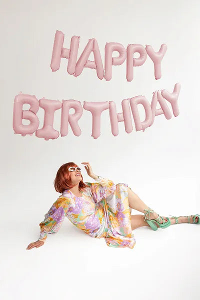 Foil balloon Happy Birthday, 340x35cm, Pink