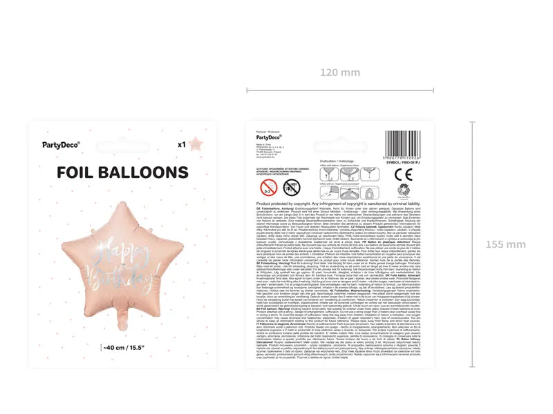 Folienballon Happy Birthday Stern, 40cm, hell-puderrosa