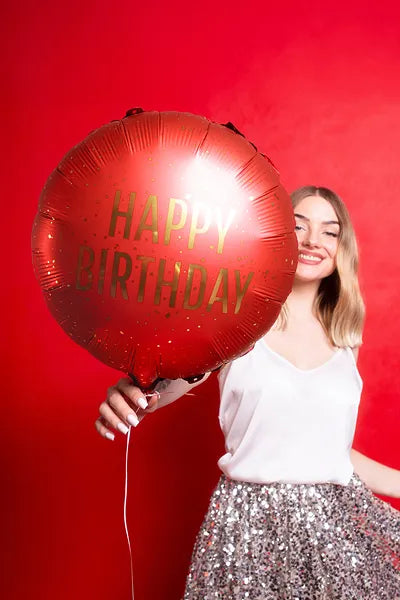 Folienballon Pastille Happy Birthday, dunkelrot