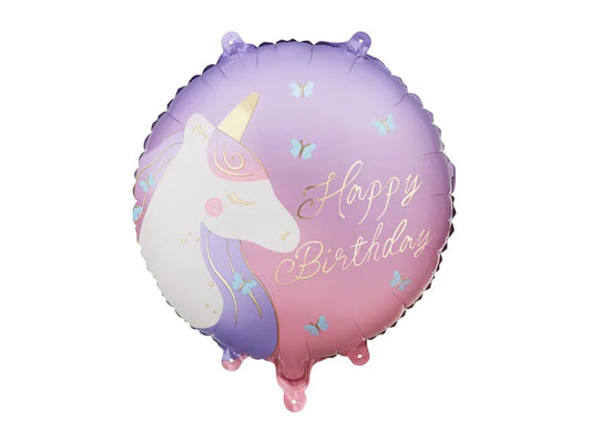 Folienballon Pastille Happy Birthday mit Einhorn, Mix