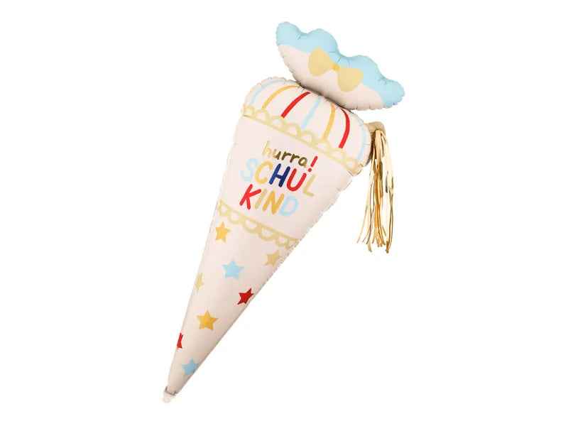 Folienballon Schultüte Hurra Schulkind, 34,5x99 cm, creme
