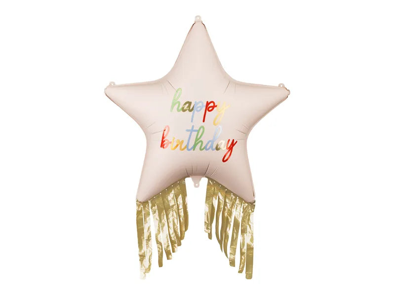Folienballon Stern mit Fransen Happy Birthday 72x72 cm, Mix