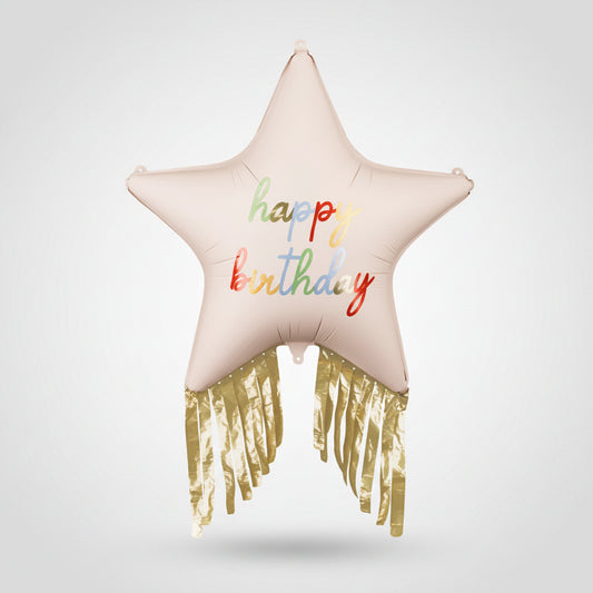 Folienballon Stern mit Fransen Happy Birthday 72x72 cm, Mix