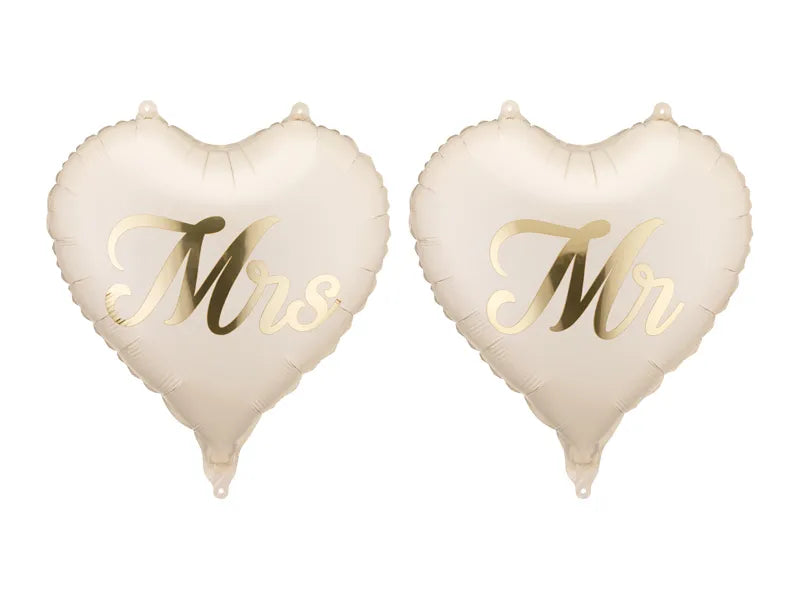 Foil Balloons Hearts MR and MRS, 45 cm, Assorted