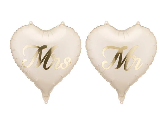 Folienballon Herz MR & MRS, 35 cm, Beige-Gold