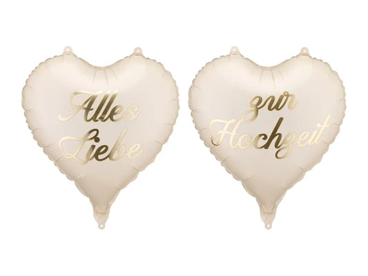 Folienballon Herz Alles Liebe zur Hochzeit, 35 cm, Beige-Gold