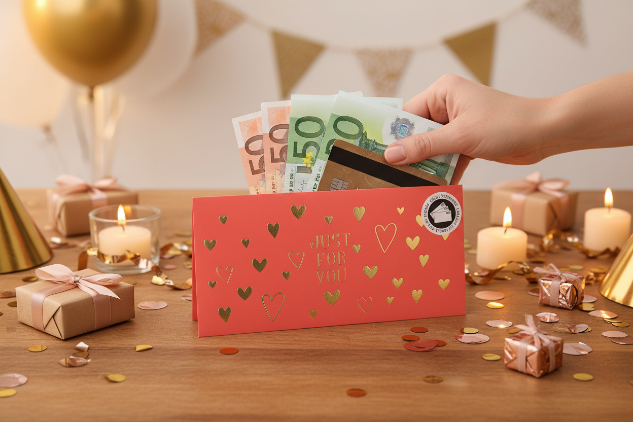 Money gift card "Jule" 11x23cm red