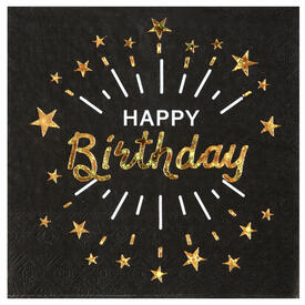 Serviette Happy Birthday schwarz, gold