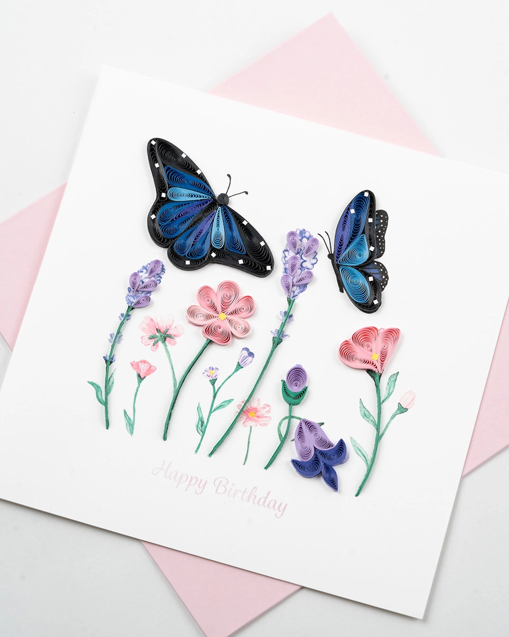 Geburtstagskarte Schmetterlinge & Blumen – Blaue Schmetterlinge