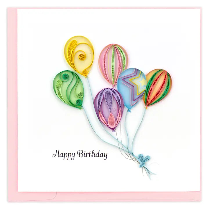 Geburtstagskarte Bunte Luftballons – Handgefertigte Quilling Karte