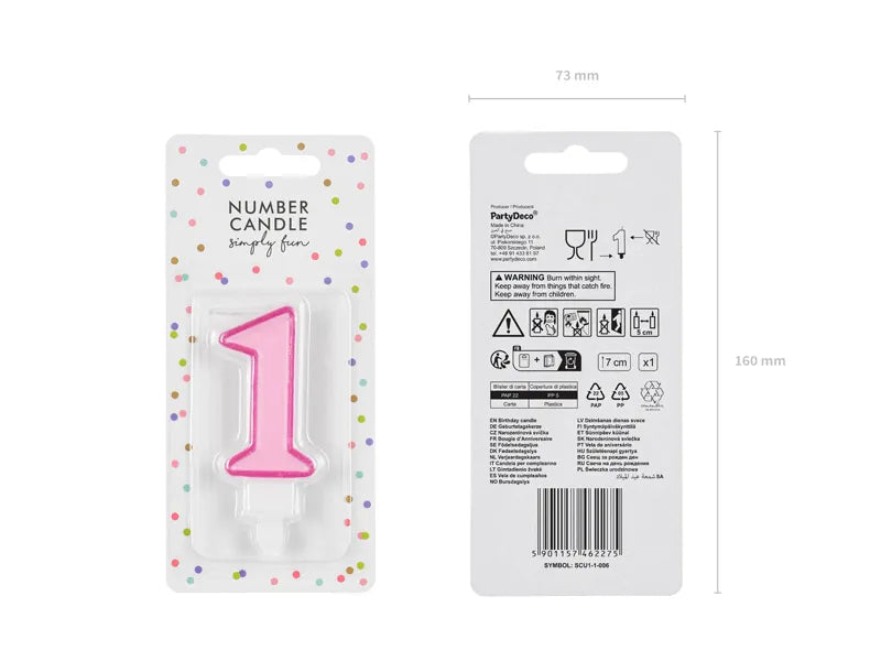 Geburtstagskerze Zahlen, rosa, 7cm - Avaloon Party-Deko-Geschenke