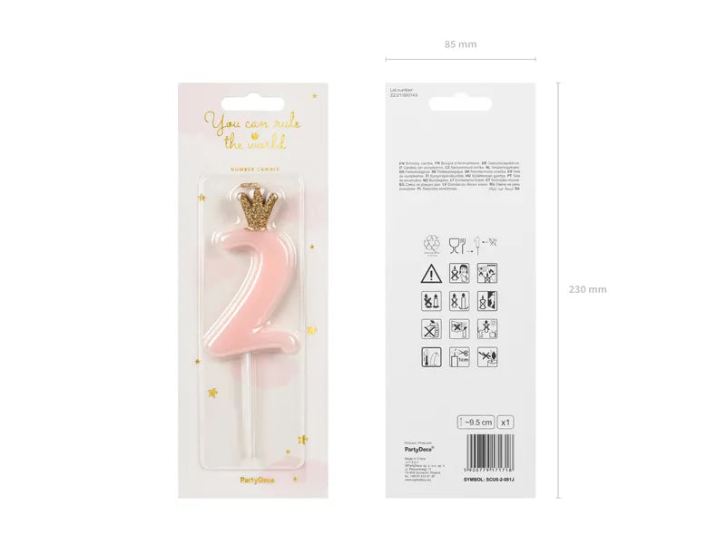 Geburtstagskerze Zahlen, hellrosa, 9,5cm - Avaloon Party-Deko-Geschenke