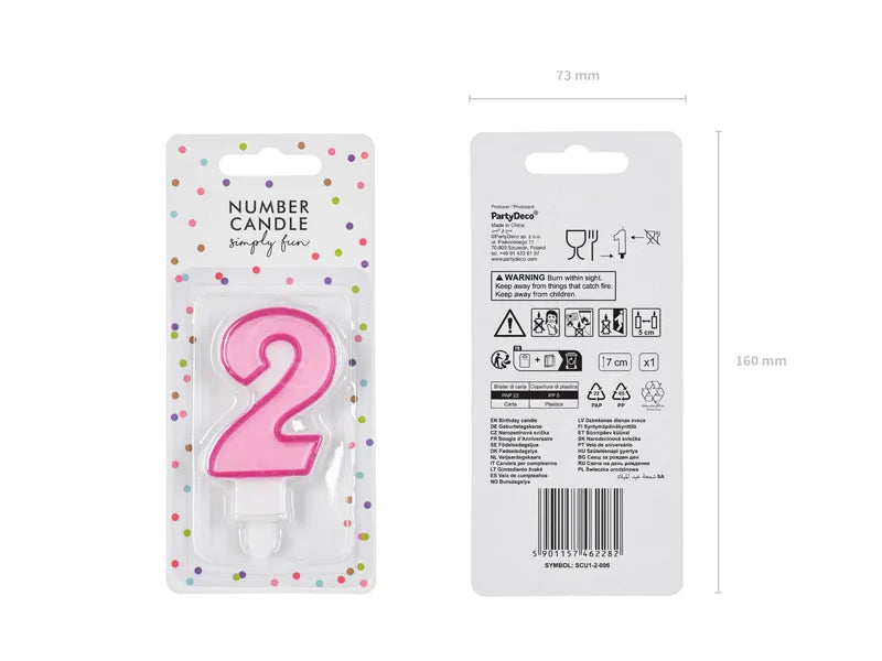 Geburtstagskerze Zahlen, rosa, 7cm - Avaloon Party-Deko-Geschenke