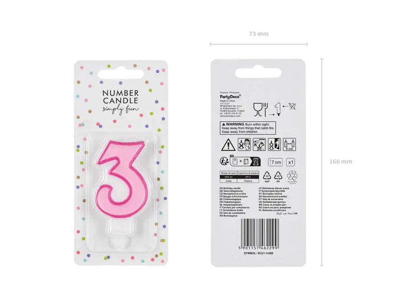 Geburtstagskerze Zahlen, rosa, 7cm - Avaloon Party-Deko-Geschenke