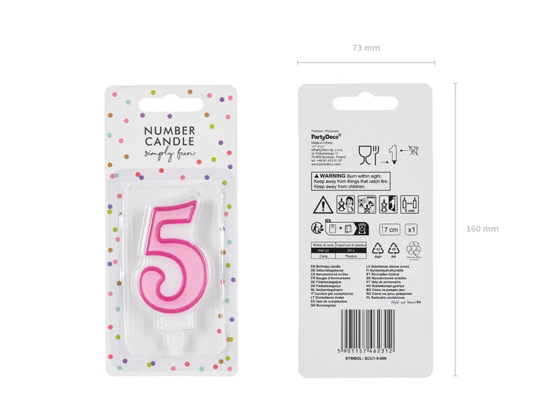 Geburtstagskerze Zahlen, rosa, 7cm - Avaloon Party-Deko-Geschenke