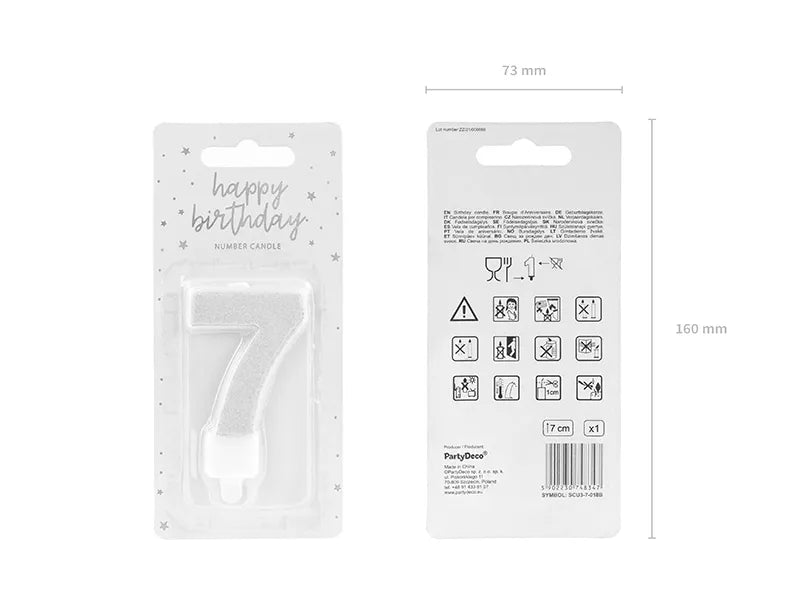 Geburtstagskerze Zahlen, silber, 7cm - Avaloon Party-Deko-Geschenke