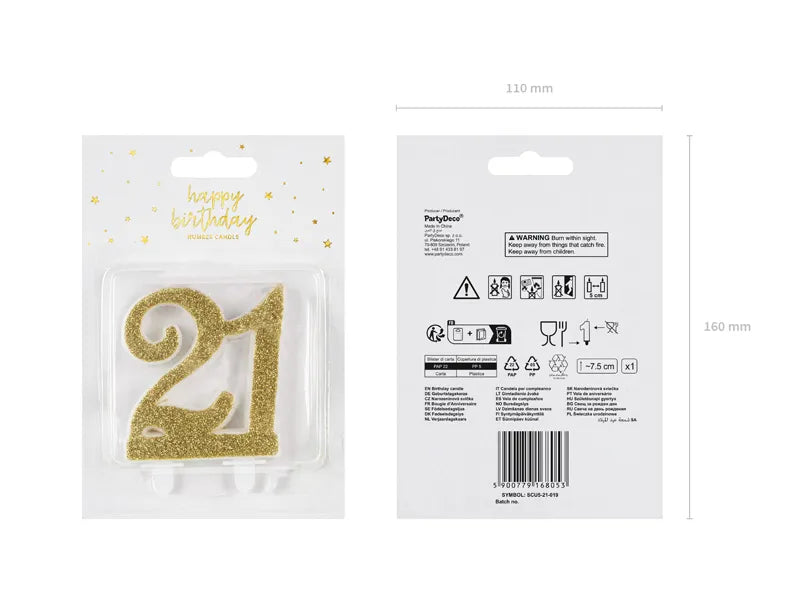 Geburtstagskerze Zahlen, gold, 7,5cm - Avaloon Party-Deko-Geschenke