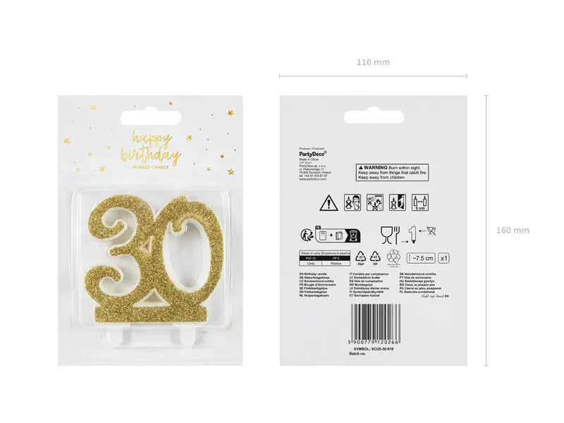 Geburtstagskerze Zahlen, gold, 7,5cm - Avaloon Party-Deko-Geschenke