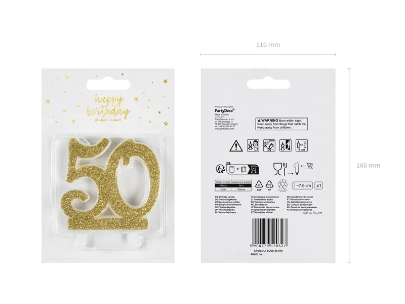 Geburtstagskerze Zahlen, gold, 7,5cm - Avaloon Party-Deko-Geschenke