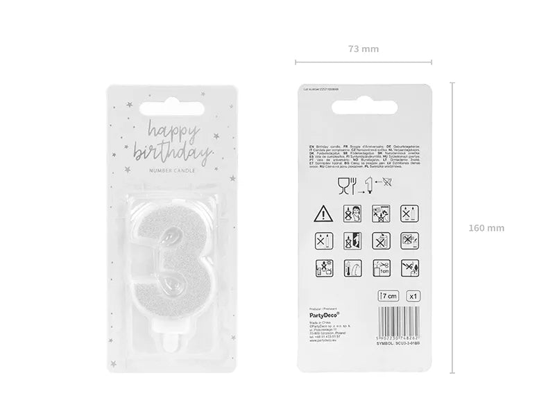 Geburtstagskerze Zahlen, silber, 7cm - Avaloon Party-Deko-Geschenke
