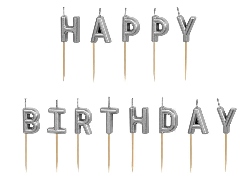 Geburtstagskerzen Happy Birthday, 2.5 cm, Silber - Avaloon Party-Deko-Geschenke