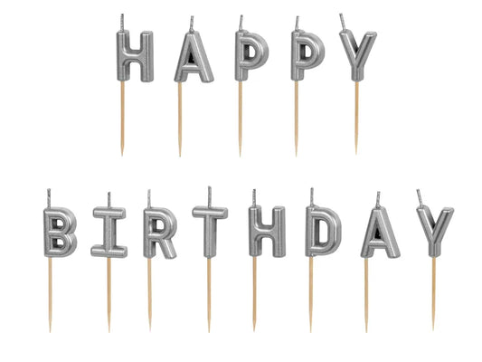 Geburtstagskerzen Happy Birthday, 2.5 cm, Silber - Avaloon Party-Deko-Geschenke