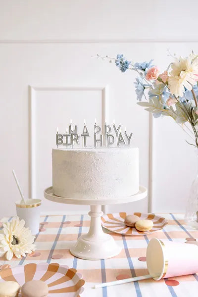 Geburtstagskerzen Happy Birthday, 2.5 cm, Silber - Avaloon Party-Deko-Geschenke