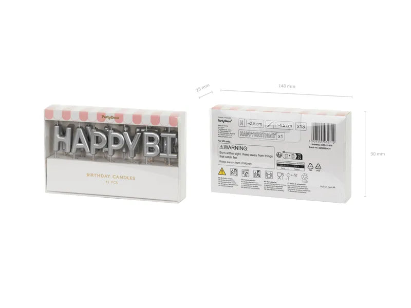 Geburtstagskerzen Happy Birthday, 2.5 cm, Silber - Avaloon Party-Deko-Geschenke
