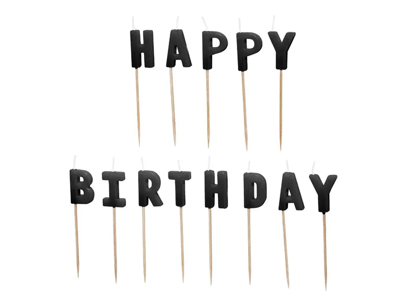 Geburtstagskerzen Happy Birthday, 2,5 cm, schwarz
