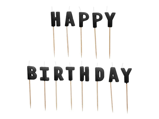 Geburtstagskerzen Happy Birthday, 2,5 cm, schwarz