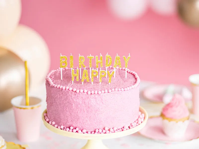 Geburtstagskerzen Happy Birthday, gold, 2,5cm - Avaloon Party-Deko-Geschenke