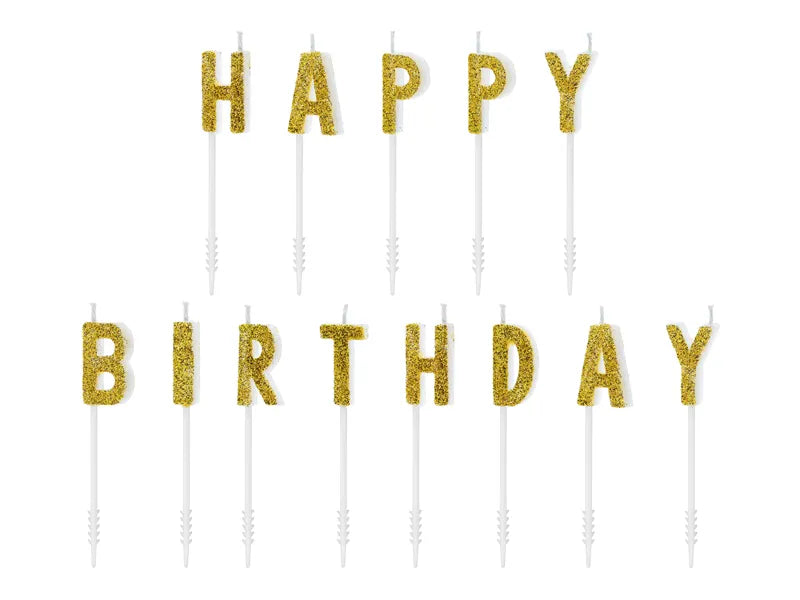 Geburtstagskerzen Happy Birthday, gold, 2,5cm - Avaloon Party-Deko-Geschenke