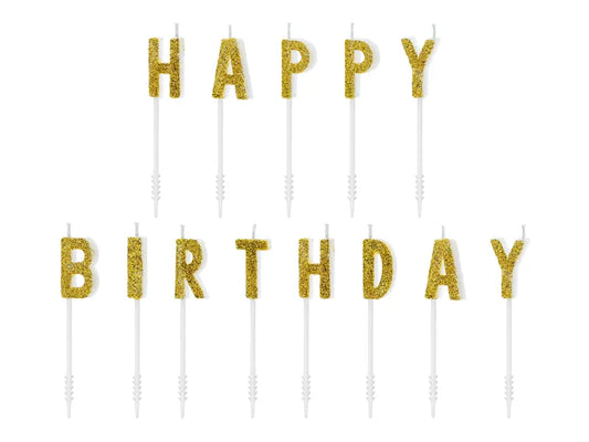 Geburtstagskerzen Happy Birthday, gold, 2,5cm - Avaloon Party-Deko-Geschenke