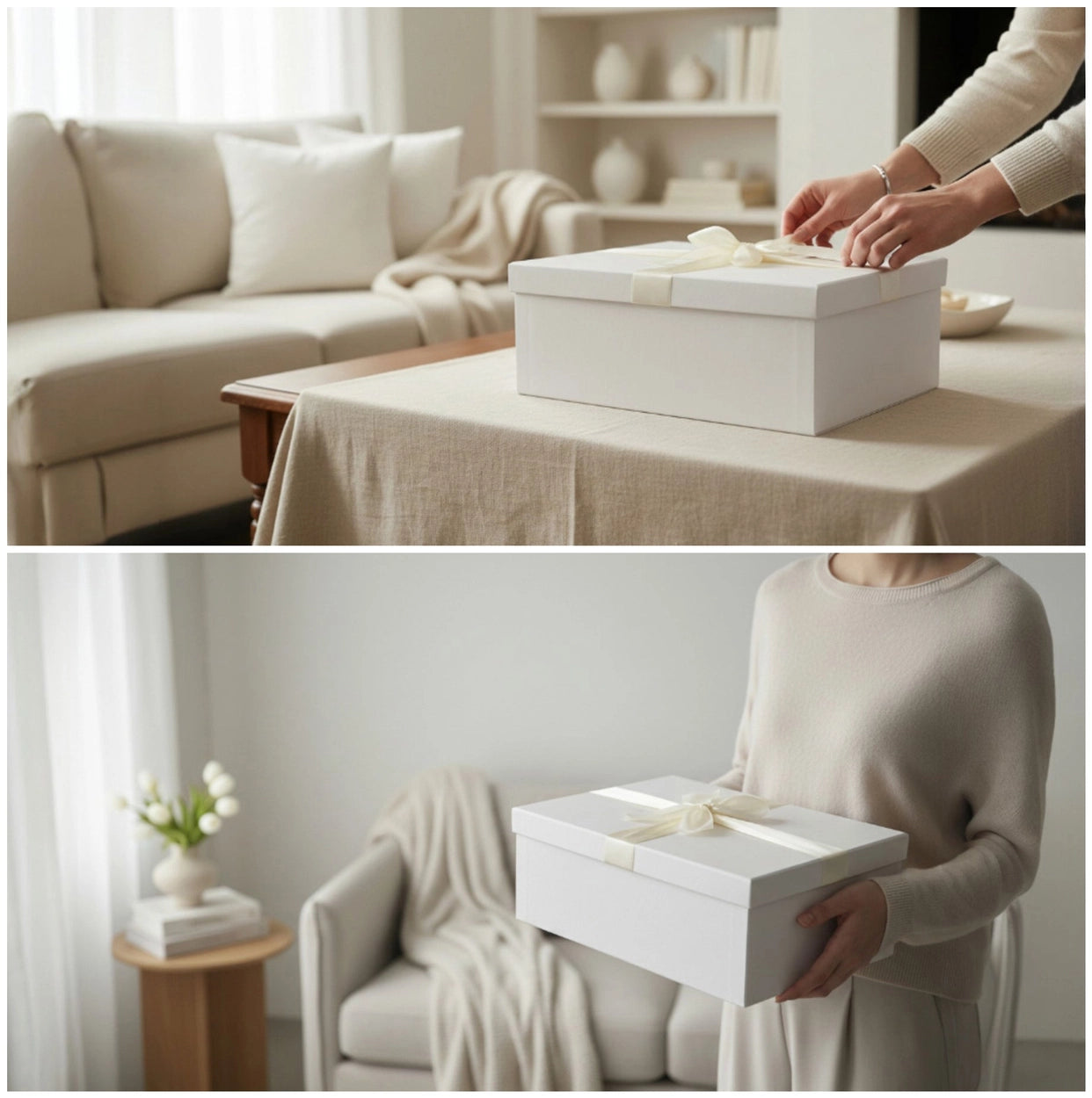 Geschenkboxen in Elfenbein übergroße