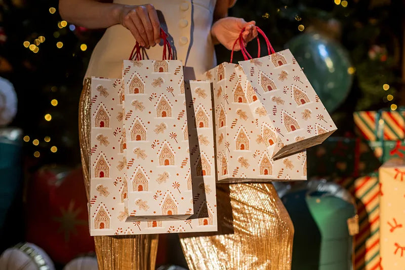 Geschenktüten für Süßigkeiten und Lebkuchen, 26 × 32,5 × 12 cm, beige und hellblau