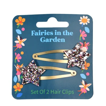 Glitter-Star-Haar-Clips Fairies in the Garden (2-er Set)
