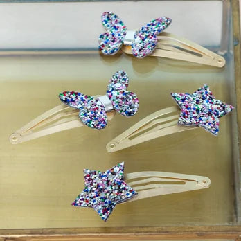 Glitter-Star-Haar-Clips Fairies in the Garden (2-er Set)