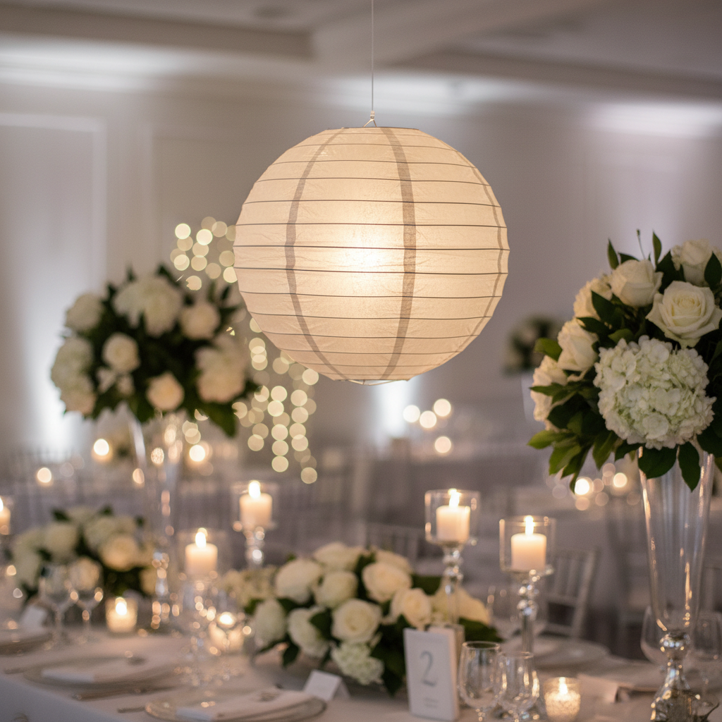 Glitter paper lantern, silver, 45cm