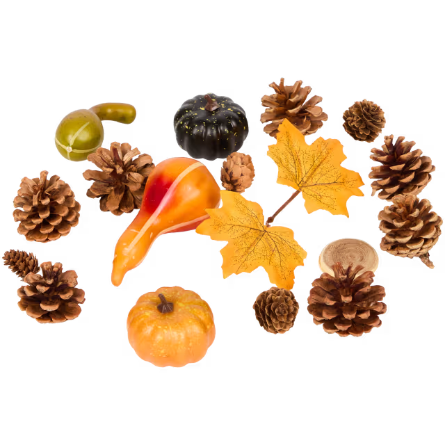 Herbstdeko-Mix – Tannenzapfen, Kürbisse & Blätter