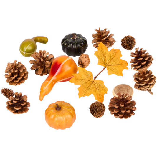 Herbstdeko-Mix – Tannenzapfen, Kürbisse & Blätter