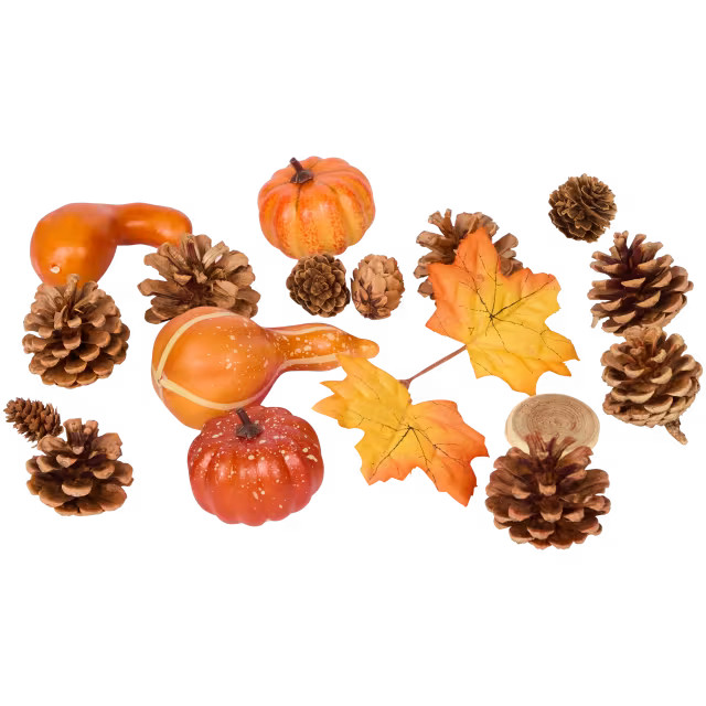 Herbstdeko-Mix – Tannenzapfen, Kürbisse & Blätter