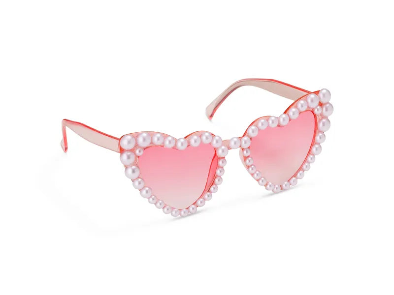 Herzförmige Brille mit Perlen, rosa